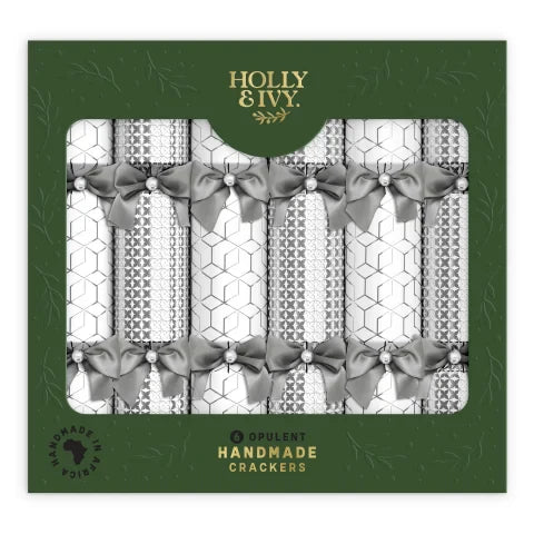 Holly &amp; Ivy Opulent Silver Geo Patterns Crackers, Pack of 6