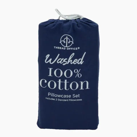 Navy Washed Cotton Pillowcases, Set of 2